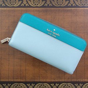 KATE SPADE "Staci" Frosted Spearmint Large Continental Zip-Around Wallet, $229